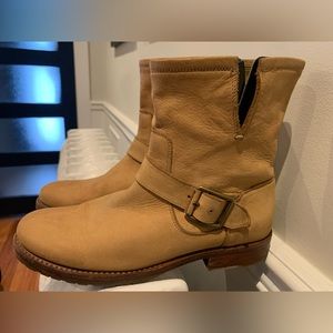 Frye Tan Leather Harness Ankle Boots